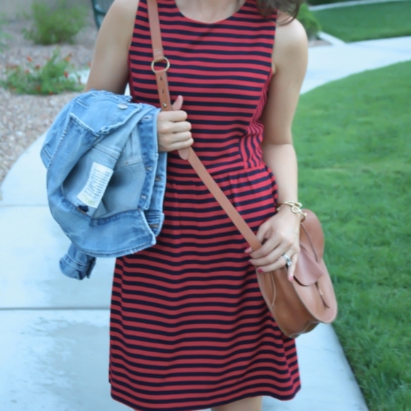J.Crew Red & Blue Fit & Flare Striped Dress SZ XS - Picture 1 of 4